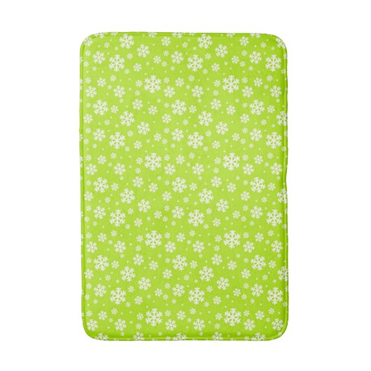 White Snowflakes on Green Winter Pattern バスマット (正面縦)