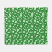 White Snowflakes on green Winter Pattern フリースブランケット (正面(横))