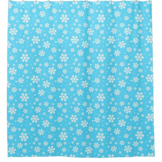 White Snowflakes on Light Blue Winter Pattern シャワーカーテン (正面)