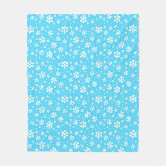 White Snowflakes on Light Blue Winter Pattern フリースブランケット (正面)