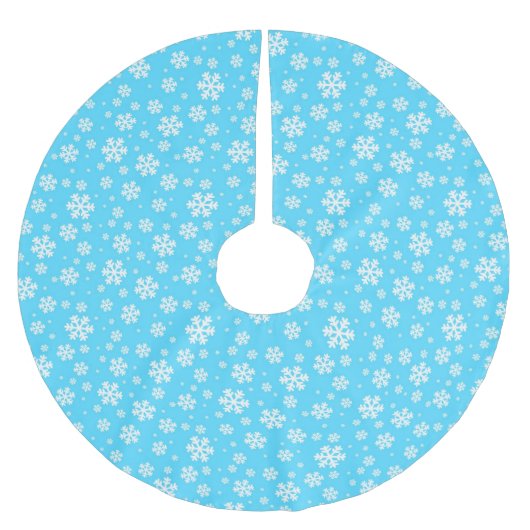 White Snowflakes on Light Blue Winter Pattern ブラッシュドポリエステルツリースカート (正面)