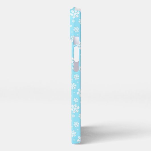 White Snowflakes on Light Blue Winter Pattern iPhoneケース (左側面)