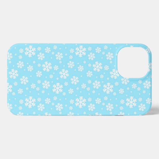 White Snowflakes on Light Blue Winter Pattern iPhoneケース (裏面横)