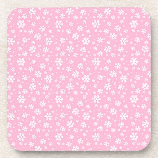 White Snowflakes on Light Pink Winter Pattern コースター (正面)