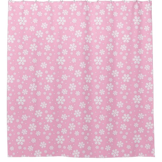 White Snowflakes on Light Pink Winter Pattern シャワーカーテン (正面)