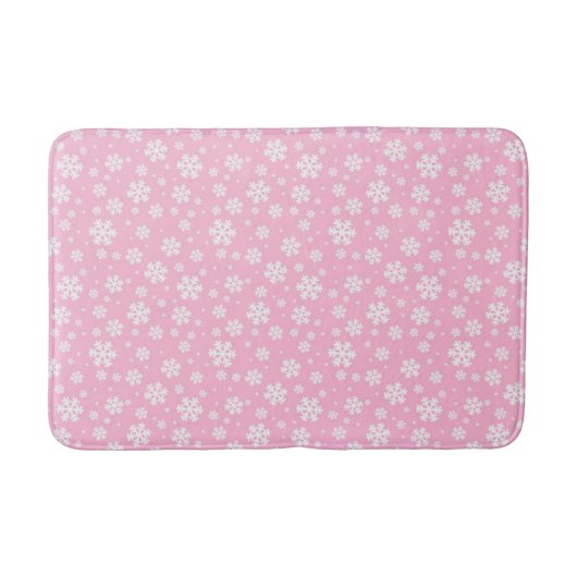 White Snowflakes on Light Pink Winter Pattern バスマット (正面)