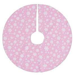 White Snowflakes on Light Pink Winter Pattern ブラッシュドポリエステルツリースカート