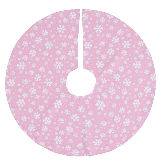 White Snowflakes on Light Pink Winter Pattern ブラッシュドポリエステルツリースカート (正面)