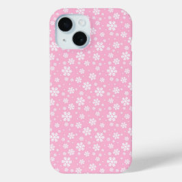 White Snowflakes on Light Pink Winter Pattern iPhone 15ケース