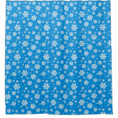 White Snowflakes on Mid Blue Winter Pattern シャワーカーテン (正面)