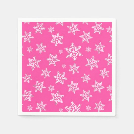 White Snowflakes on Pink Winter Pattern スタンダードカクテルナプキン (正面)