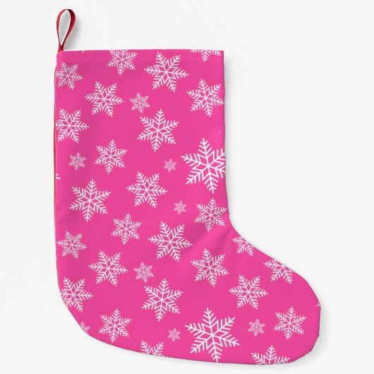 White Snowflakes on Pink Winter Pattern スモールクリスマスストッキング (正面)