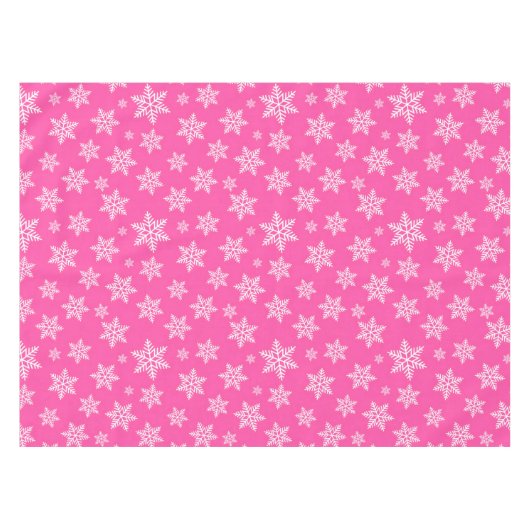 White Snowflakes on Pink Winter Pattern テーブルクロス (正面(横))