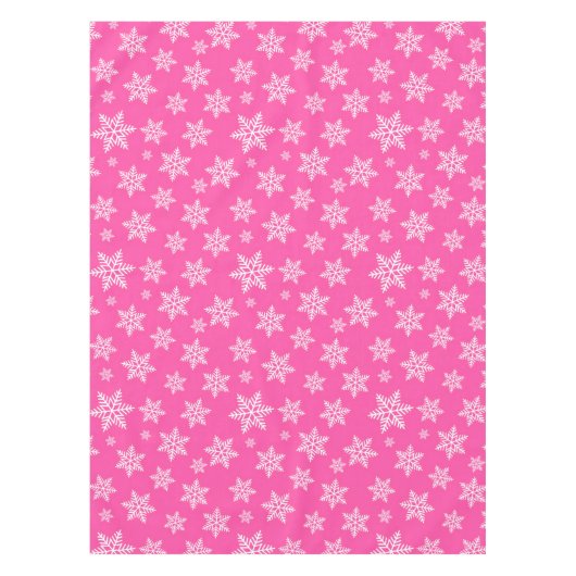 White Snowflakes on Pink Winter Pattern テーブルクロス (正面)