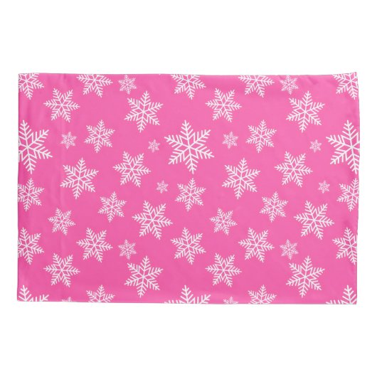 White Snowflakes on Pink Winter Pattern 枕カバー (裏面)