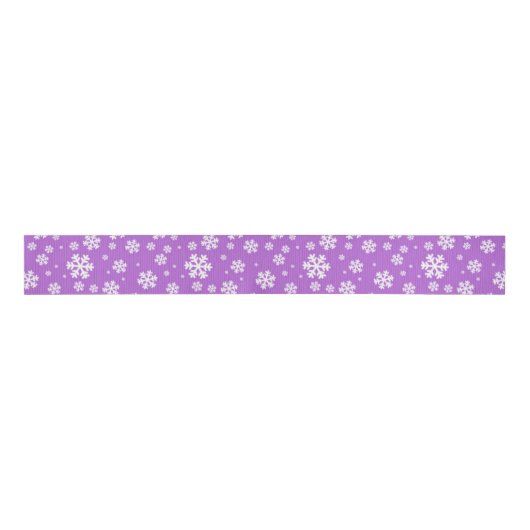 White Snowflakes on Purple Winter Pattern グログランリボン (正面)