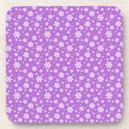 White Snowflakes on Purple  Winter Pattern コースター