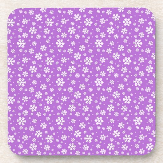 White Snowflakes on Purple  Winter Pattern コースター (正面)