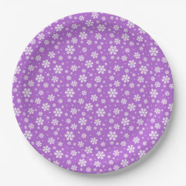 White Snowflakes on Purple Winter Pattern ペーパープレート