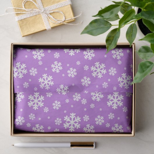 White Snowflakes on Purple Winter Pattern 薄葉紙 (ギフト)