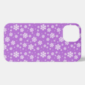 White Snowflakes on Purple Winter Pattern iPhoneケース (裏面横)