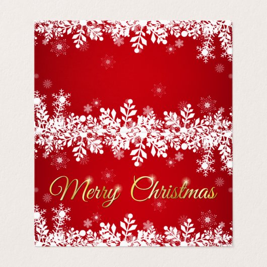 White snowflakes on red Merry Christmas 名刺 (外部フラット)