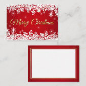 White Snowflakes on Red Merry Christmas 名刺 (正面/裏面)
