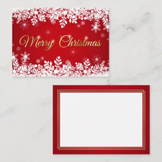 White Snowflakes on Red Merry Christmas 名刺 (正面/裏面)