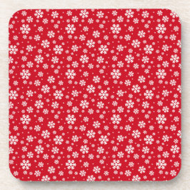 White Snowflakes on red Winter Pattern コースター