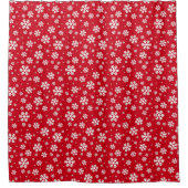 White Snowflakes on red Winter Pattern シャワーカーテン (正面)