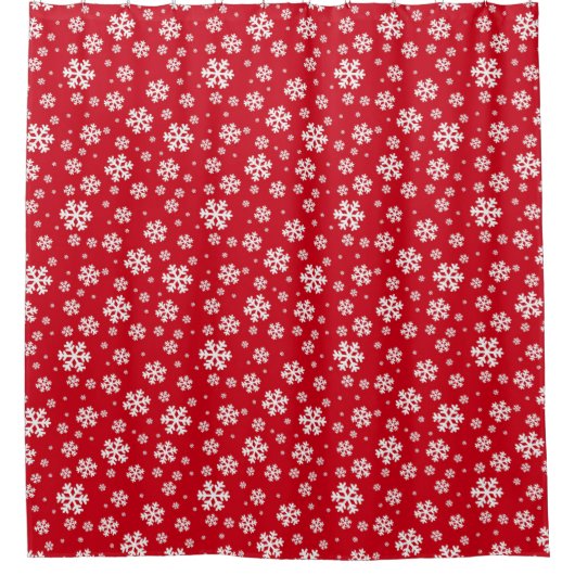 White Snowflakes on red Winter Pattern シャワーカーテン (正面)