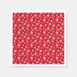 White Snowflakes on red Winter Pattern スタンダードカクテルナプキン