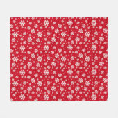 White Snowflakes on red Winter Pattern フリースブランケット (正面(横))