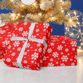 White Snowflakes on Red Winter Pattern ラッピングペーパー