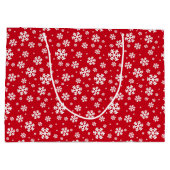 White Snowflakes on red Winter Pattern ラージペーパーバッグ (裏面)