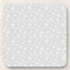 White Snowflakes on Silver Winter Pattern コースター