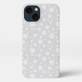 White Snowflakes on Silver Winter Pattern iPhoneケース (裏面)