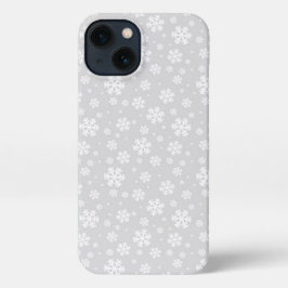 White Snowflakes on Silver Winter Pattern iPhone 13ケース