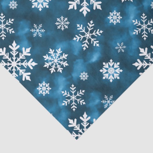 White Snowflakes Pattern On Blue Cool Winter 薄葉紙 (詳細)