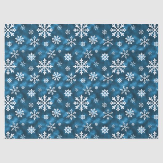 White Snowflakes Pattern On Blue Cool Winter 薄葉紙 (正面)