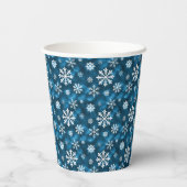 White Snowflakes Pattern On Winter Blue Background 紙コップ (裏面)