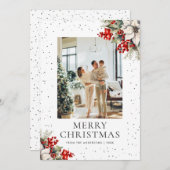 White Snowy Botanical Photo Christmas Card シーズンカード (正面/裏面)