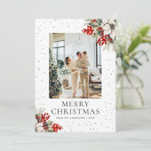 White Snowy Botanical Photo Christmas Card シーズンカード (スタンド正面)