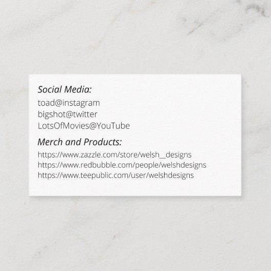 White Social introduction calling card-tractor 名刺 (裏面)