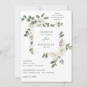 White Soft Floral & Eucalyptus Wedding 招待状 (正面)