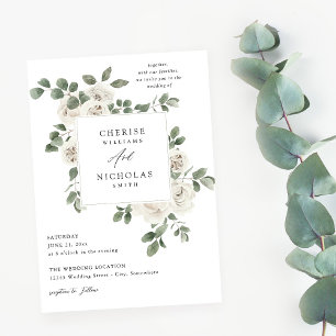 White Soft Floral & Eucalyptus Wedding 招待状