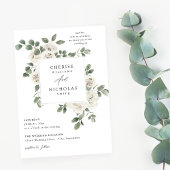 White Soft Floral & Eucalyptus Wedding 招待状