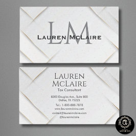 White Sparkle & Gold Accent Monogram Business Card 名刺