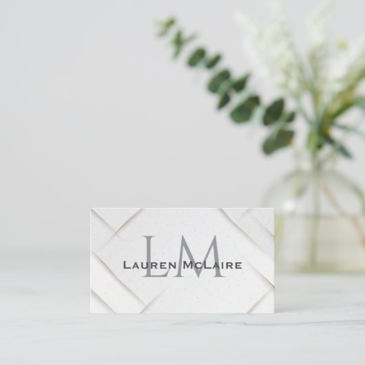 White Sparkle & Gold Accent Monogram Business Card 名刺 (スタンド正面)