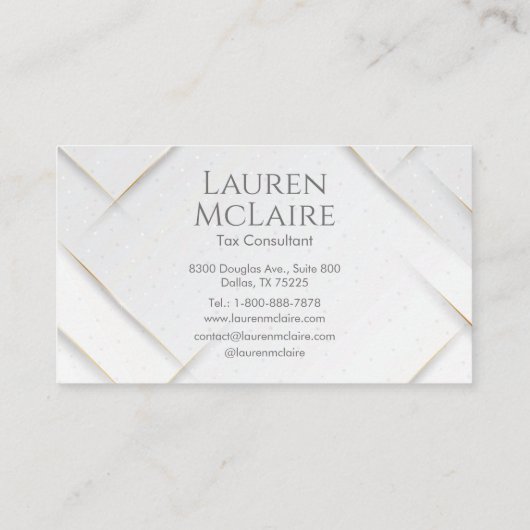 White Sparkle & Gold Accent Monogram Business Card 名刺 (裏面)